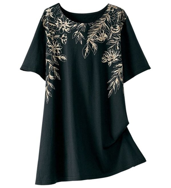 BELLUNA（ベルーナ）の「綿・テンセル（ＴＭ）繊維ロング丈プリントＴシャツ（Tシャツ）」｜線花柄