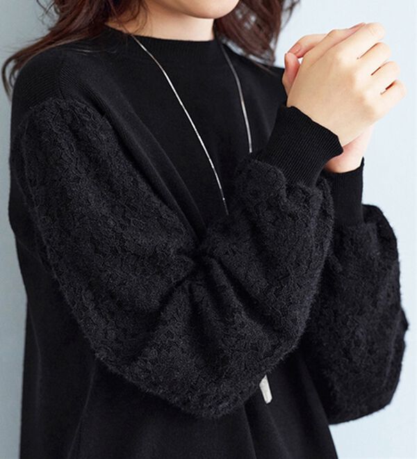 BELLUNA（ベルーナ）の「袖起毛レースニットプルオーバー（ニット・セーター）」｜詳細画像