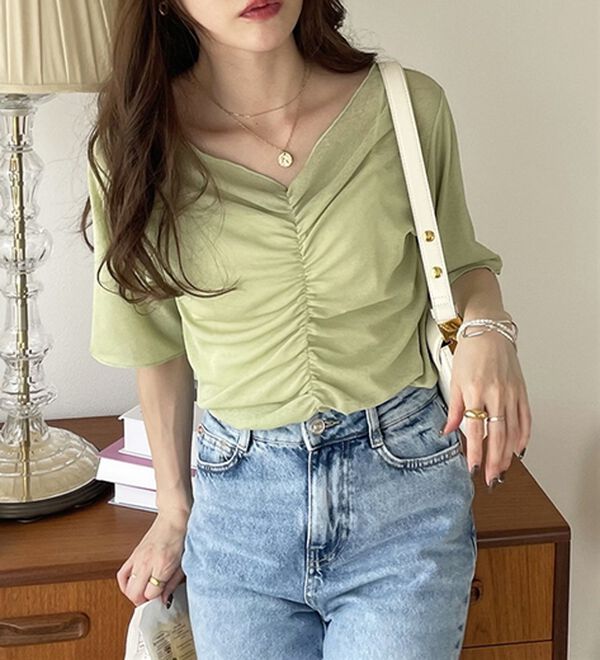 GeeRA（ジーラ）の「Ｖネックシャーリングカットソー（カットソー）」｜詳細画像