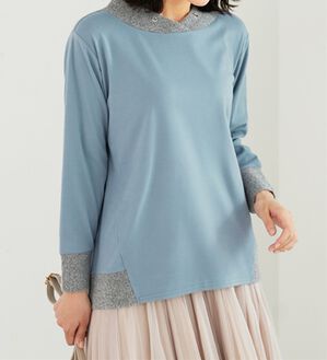 BELLUNA（ベルーナ）の「ワイドネックデザイン配色切替プルオーバー（カットソー）」｜ブルー系