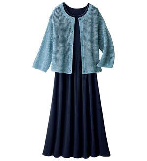 ルフラン（ルフラン）の「爽やか！メッシュニット＆ロングワンピース（アンサンブル）」｜ネイビー系