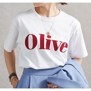 RANAN（ラナン）の「フロッキープリントロゴＴ（Tシャツ）」｜オフホワイトレッド(OLIVE)