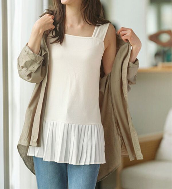 YU'NOW（ユナウ）の「【抗菌防臭】【吸水速乾】ブラ紐隠しの優秀プリーツワンピース（肌着・インナーウェア）」｜詳細画像