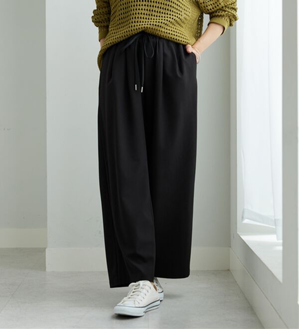 BELLUNA（ベルーナ）の「【嬉しい機能付き！】とろみ素材ドロスト使いワイドパンツ（ワイドパンツ・ガウチョ）」｜詳細画像
