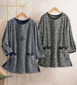 ルフラン（ルフラン）の「【２色組】伸びて柔らか！ツイード調カフタン（チュニック）」｜2色組