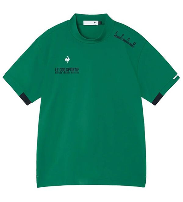 「＜ルコック＞ゴルフ　マーキングデザイン半袖モックネックシャツ（メンズシャツ）」｜グリーン