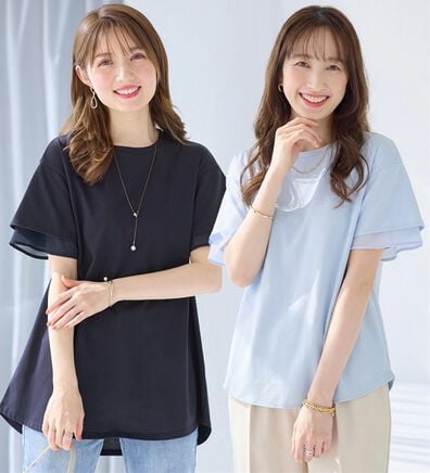 alotta（アロッタ）の「＜丈が選べる＞袖口シフォントップス／チュニック（カットソー）」