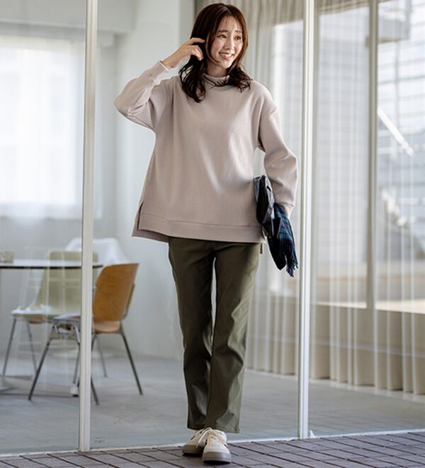 BELLUNA（ベルーナ）の「【選べる裏起毛】静電気防止！ヘリンボーンブーツカットパンツ（フルレングスパンツ）」｜詳細画像