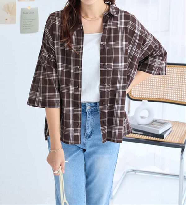 Viola e Viola（ヴィオラ エ ヴィオラ）の「【インド綿】チェックシャツブラウス（ブラウス）」｜詳細画像