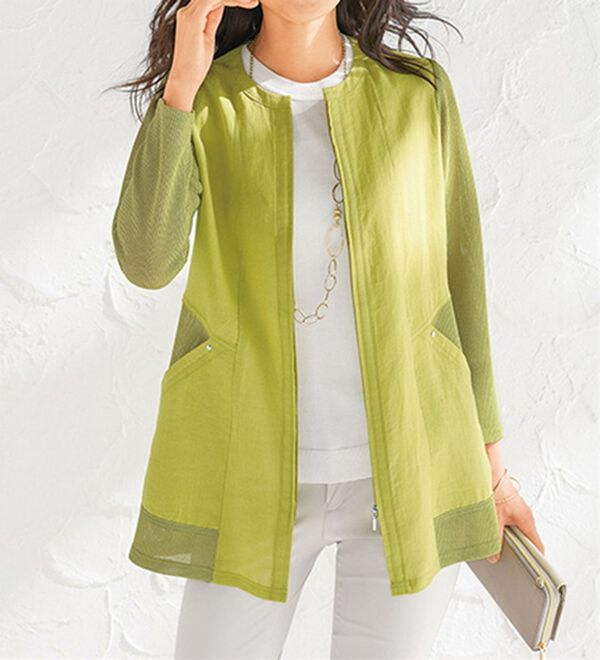 ルフラン（ルフラン）の「麻綿メッシュ切替ジャケット（その他ジャケット）」｜ライムグリーン