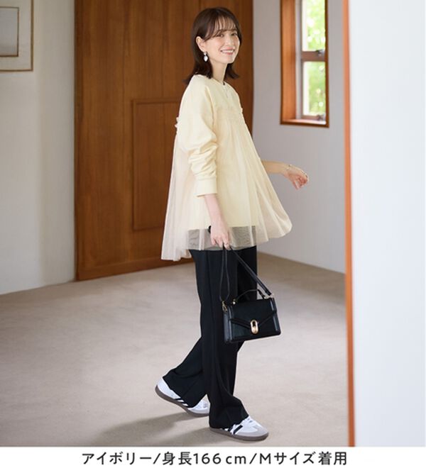 Viola e Viola（ヴィオラ エ ヴィオラ）の「１枚着映えチュール重ねダンボールトップス（カットソー）」｜詳細画像