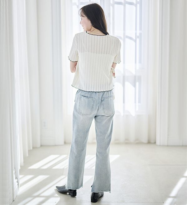 RANAN（ラナン）の「透かし柄メロー配色Ｔシャツ（カットソー）」｜詳細画像