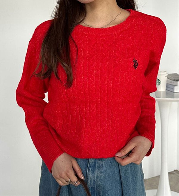 U.S.POLO ASSN.ユーエスポロアッスン＞ ワンポイントケーブルニット