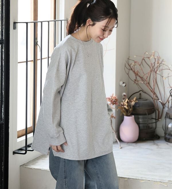 A HAPPY MARILYN（アハッピーマリリン）の「【Ｍ～８Ｌ／選べる袖丈】綿トレーナーライクビッグシルエットＴシャツ（Tシャツ）」｜詳細画像