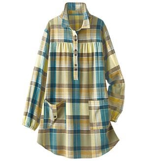 BELLUNA（ベルーナ）の「綿１００％おしゃれかっぽうシャツ（ホームウェア）」｜グリーン系チェック