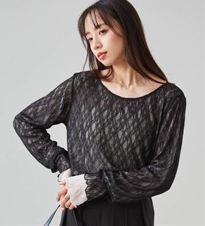 RANAN（ラナン）の「リバーシブルシアーレースＴ（カットソー）」｜ブラック／ホワイト