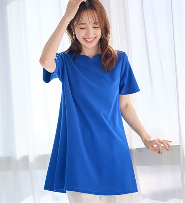 alotta（アロッタ）の「【接触冷感】さらっと快適！高見えフレアーロングチュニックＴシャツ（チュニック）」｜詳細画像