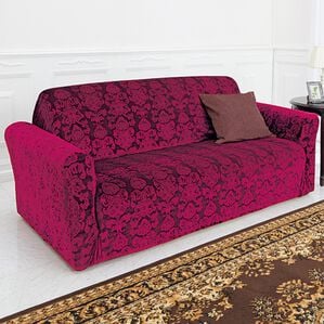 「Ｎｅｗ立体オーナメント柄伸縮フィットソファカバー（ソファーカバー）」｜ワイン