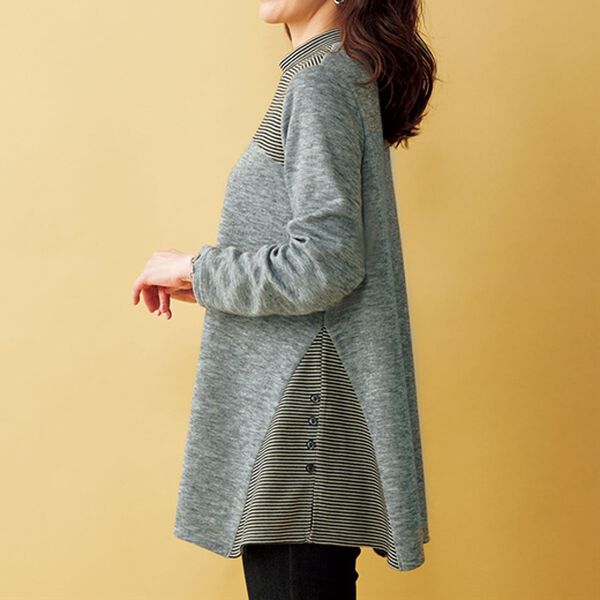 BELLUNA（ベルーナ）の「ボーダー切替ボタンデザインプルオーバー（チュニック）」｜詳細画像