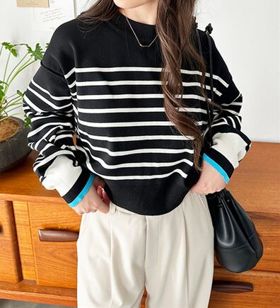 GeeRA（ジーラ）の「さらっと素材パネルボーダーショートニット（ニット・セーター）」