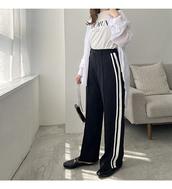 GeeRA（ジーラ）の「サイドラインハイウエストパンツ（フルレングスパンツ）」｜詳細画像