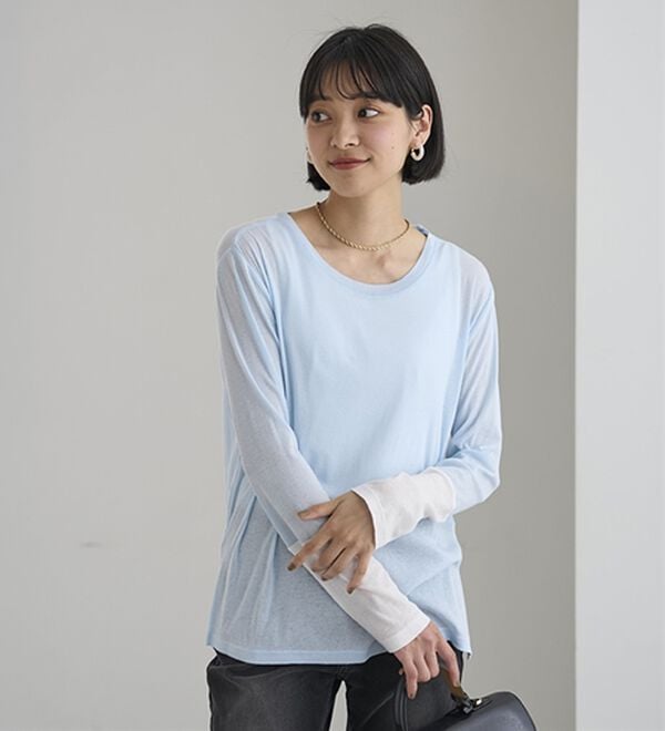 BELLUNA（ベルーナ）の「綿１００％配色シアープルオーバー（カットソー）」｜詳細画像