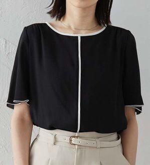 RANAN（ラナン）の「ひんやり！配色ディテールインナー付ブラウス（ブラウス）」｜ブラック系