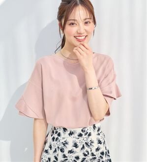 alotta（アロッタ）の「【４つの機能付】ひんやりフリル袖ブラウスＴシャツ（ブラウス）」｜ピンク
