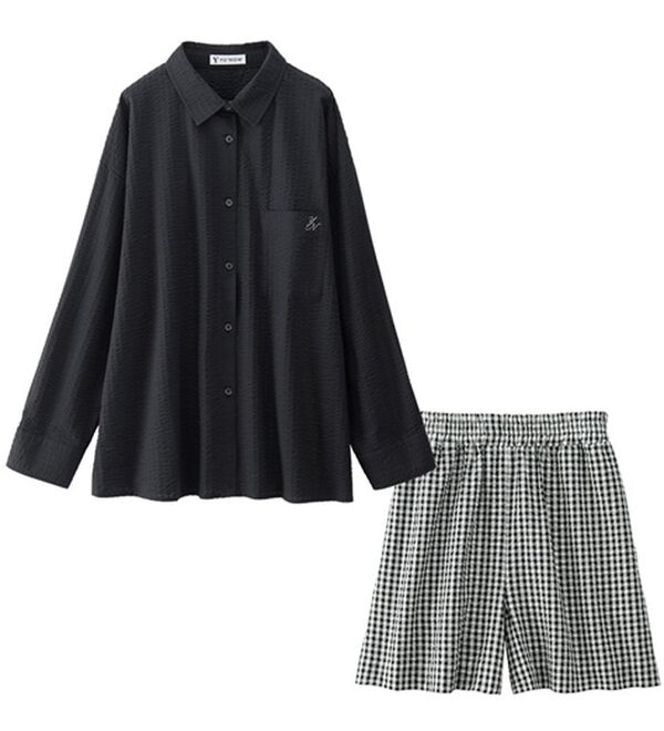 長袖＋ショートパンツ】綿100％サッカーシャツパジャマ - ベルーナ