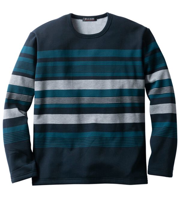 「裏ベロアボーダートレーナー（メンズトレーナー）」｜グリーン