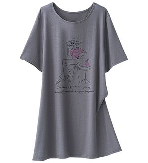 BELLUNA（ベルーナ）の「綿・テンセル（ＴＭ）繊維ロング丈プリントＴシャツ（Tシャツ）」｜レディ柄