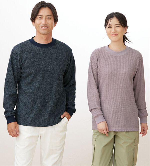 「＜シンプル＆プラス＞裏起毛ワッフルロングＴシャツ（メンズＴシャツ）」｜詳細画像