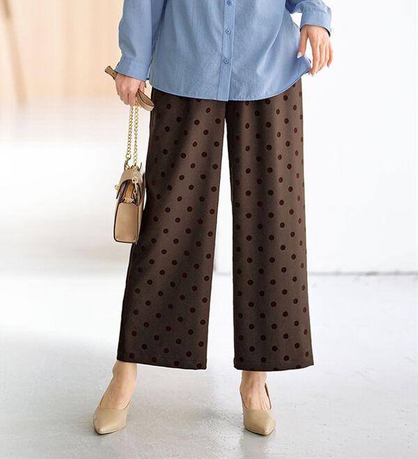 BELLUNA（ベルーナ）の「ドットフロッキー素材ワイドパンツ（ワイドパンツ・ガウチョ）」｜詳細画像