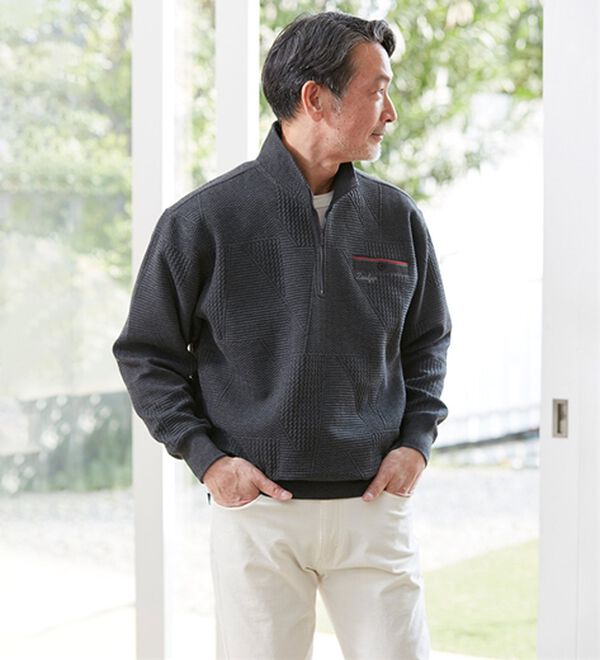 「紳士の格調デザイン　ハーフジップトレーナー（メンズシャツ）」｜詳細画像