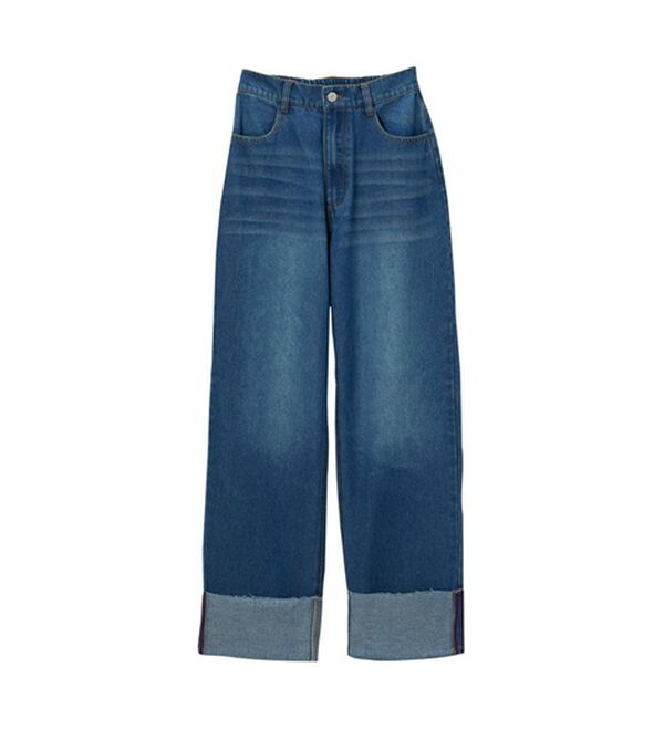 GeeRA（ジーラ）の「ワイドストレートロールアップデニムパンツ（フルレングスパンツ）」｜詳細画像