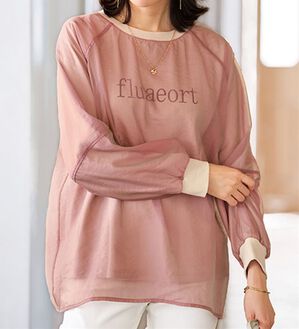 BELLUNA（ベルーナ）の「シアー重ねロゴデザインプルオーバー（カットソー）」｜ピンク系