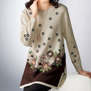 BELLUNA（ベルーナ）の「刺しゅう使い配色セーター（チュニック）」｜詳細画像