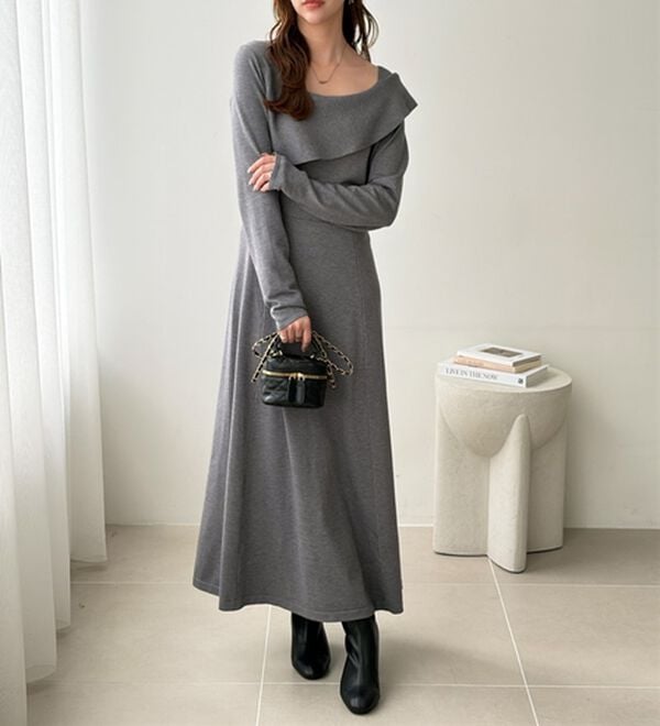 GeeRA（ジーラ）の「オフショル風アシメネックロングニットワンピｰス（ニットワンピース）」｜詳細画像