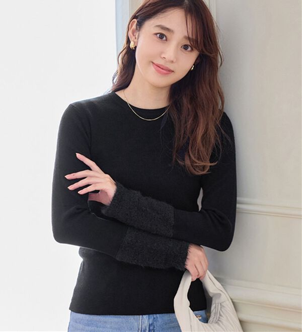 もっちり滑らか】袖口フェザー切替ニットプルオーバー - ベルーナ【公式】 