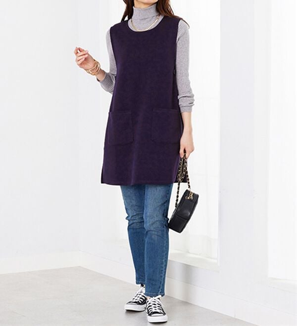 BELLUNA（ベルーナ）の「ボーダージャカード素材釦使いジャンパードレス（ジャンパースカート）」｜詳細画像