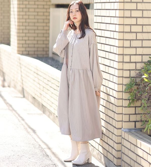 A HAPPY MARILYN（アハッピーマリリン）の「【ＬＬ～６Ｌ】「ゆとりＭＡＲＩＬＹＮ」ストライプ前開きシャツワンピース（シャツワンピース）」｜詳細画像