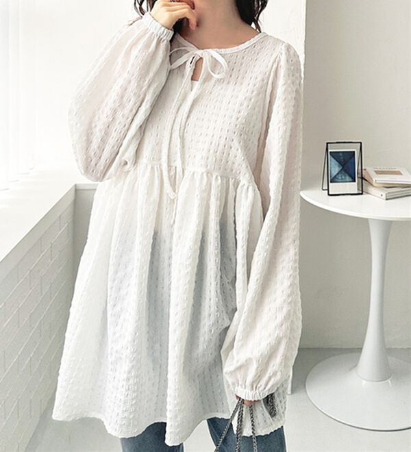 GeeRA（ジーラ）の「前後２ＷＡＹリボンペプラムチュニック（チュニック）」｜詳細画像