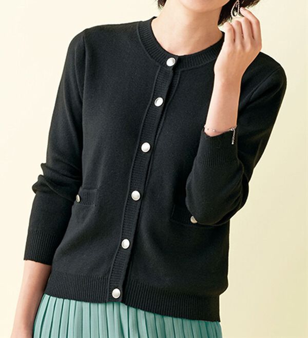 ebure コットン シルク ニットジャケット カーディガン ネイビー 38 コットンシルク ニットジャケットカーディガン | ebure (Women