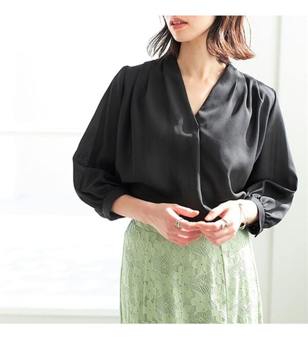 GeeRA（ジーラ）の「シルエットきれい！上品7分袖デザインブラウス（ブラウス）」｜詳細画像