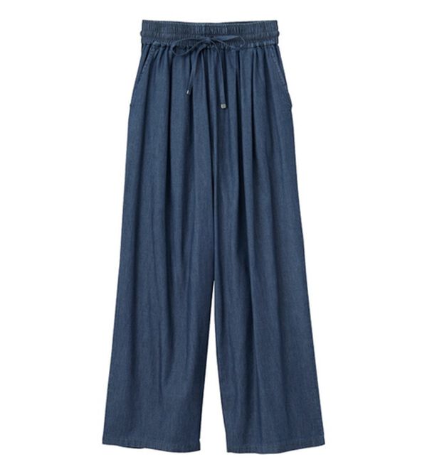 GeeRA（ジーラ）の「【接触冷感】穿いて感激！キレイ見えする楽ちんワイドデニムパンツ（ワイドパンツ・ガウチョ）」｜詳細画像