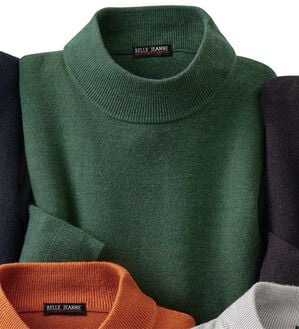 「カシミヤタッチやわらかハイネックセーター（メンズニット・セーター）」｜グリーン