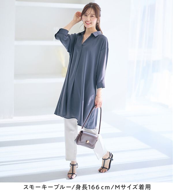 alotta（アロッタ）の「衿付きスキッパーとろみチュニックワンピース（チュニックワンピース）」｜詳細画像