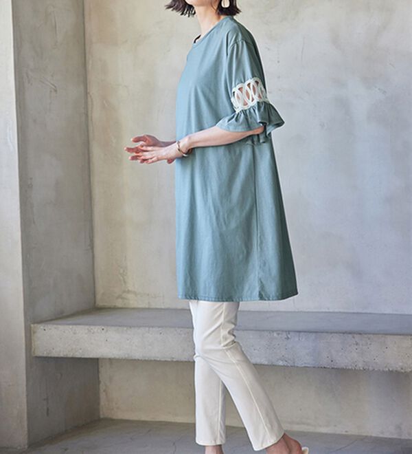 RANAN（ラナン）の「袖レース切替チュニックワンピース（チュニックワンピース）」｜詳細画像