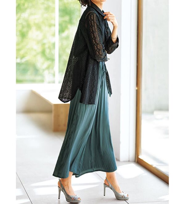 BELLUNA（ベルーナ）の「上品サテン素材ワイドパンツ（ワイドパンツ・ガウチョ）」｜詳細画像