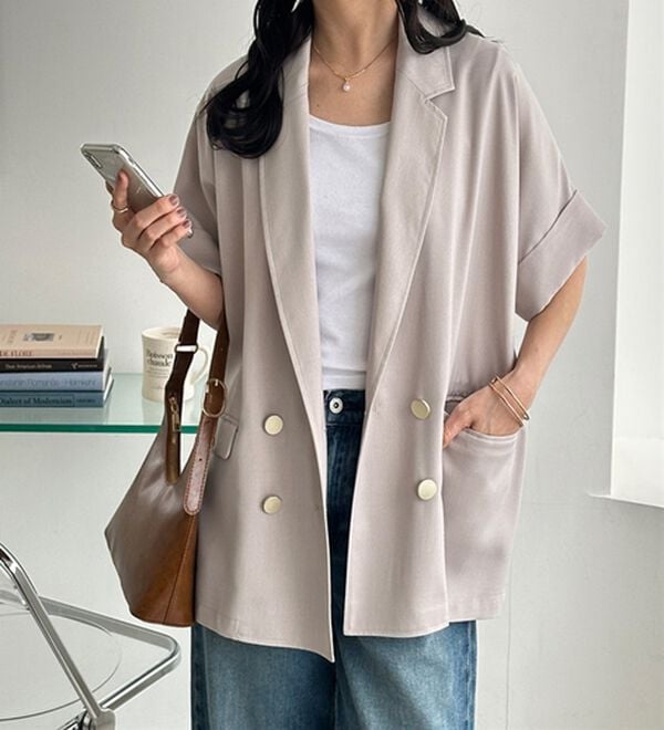 GeeRA（ジーラ）の「リネン調半袖ダブルジャケット（テーラードジャケット）」｜詳細画像